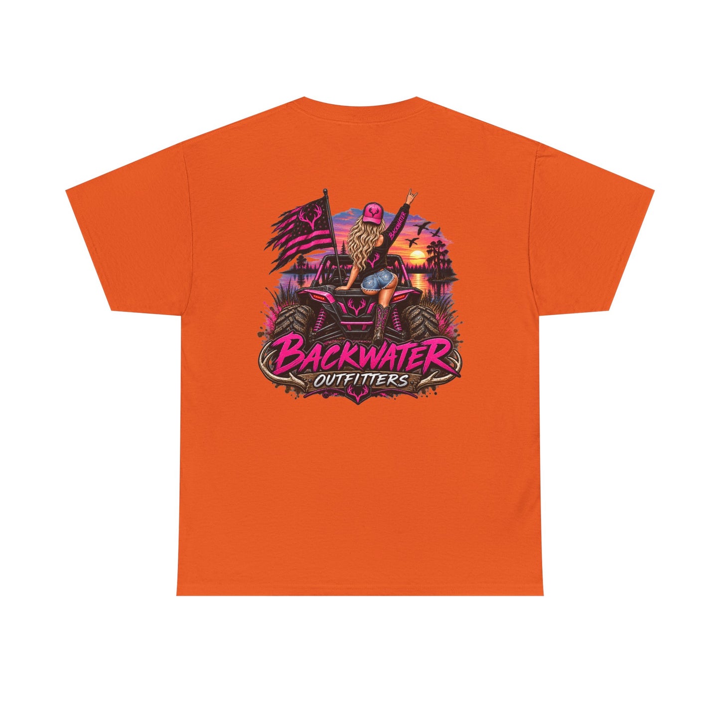 Backwater Outfitters Graphic Tee — Retro Sunset Fishing ATV Shirt