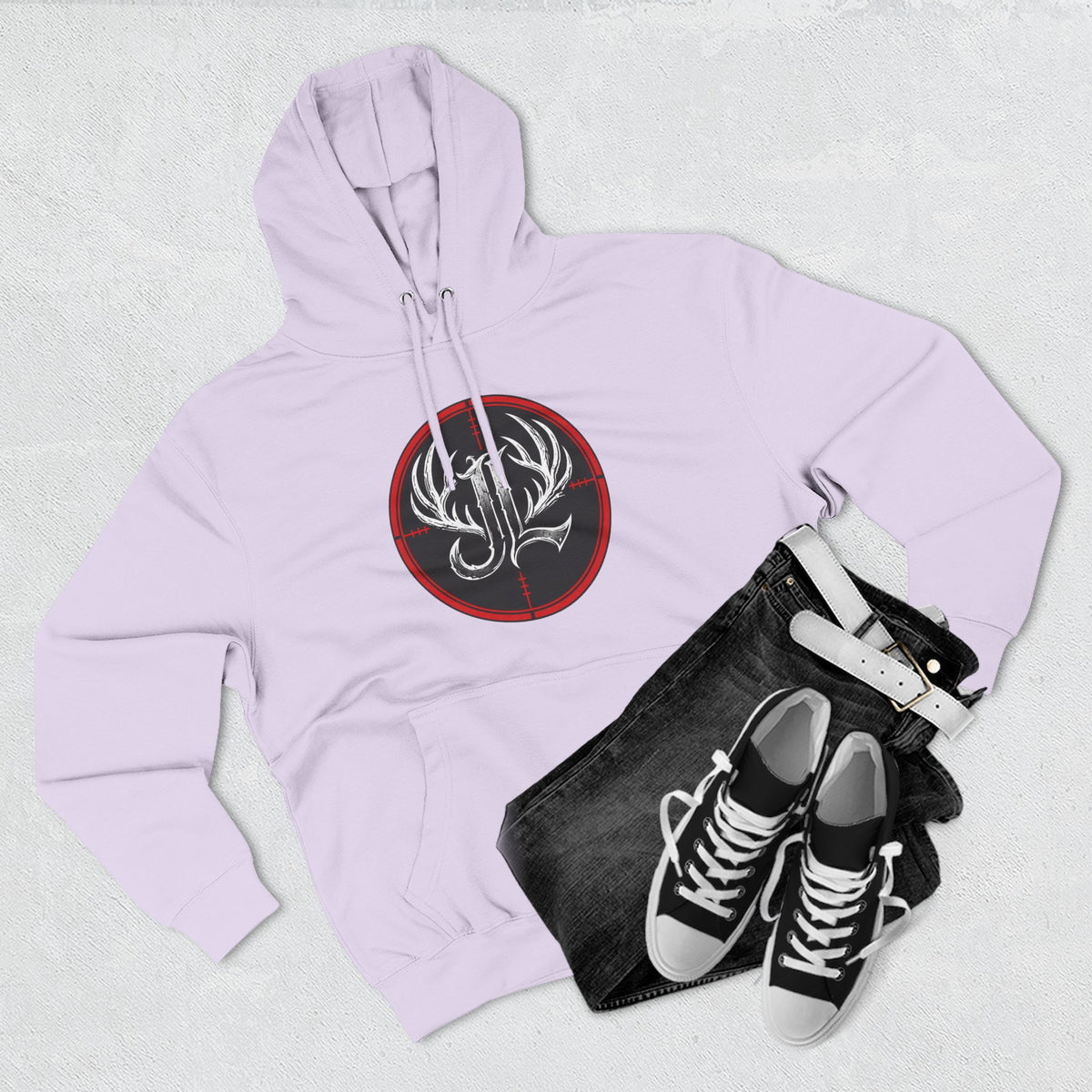 James Luker Hunting Logo Hoodie — Backwater Outfitters Antler Crest Fleece Hoodie Printify