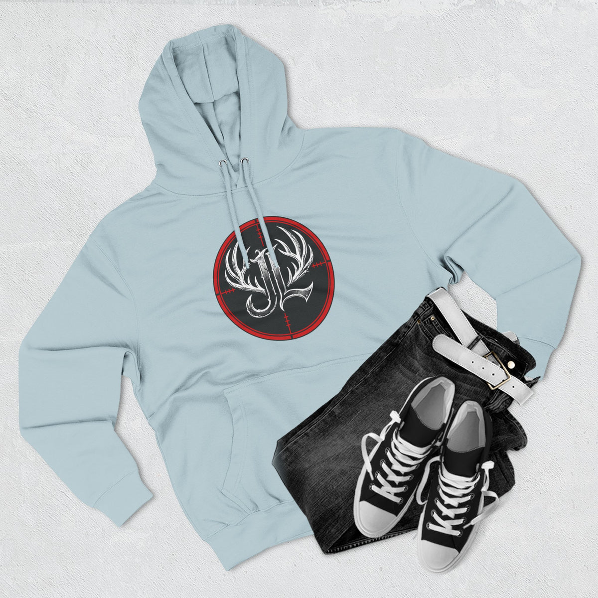 James Luker Hunting Logo Hoodie — Backwater Outfitters Antler Crest Fleece Hoodie Printify