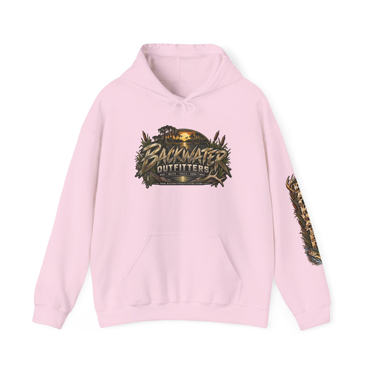 Simply Backwater Outfitters Hoodie — Outdoor Fishing Sunset Graphic Pullover Printify