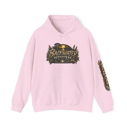 Simply Backwater Outfitters Hoodie — Outdoor Fishing Sunset Graphic Pullover Printify