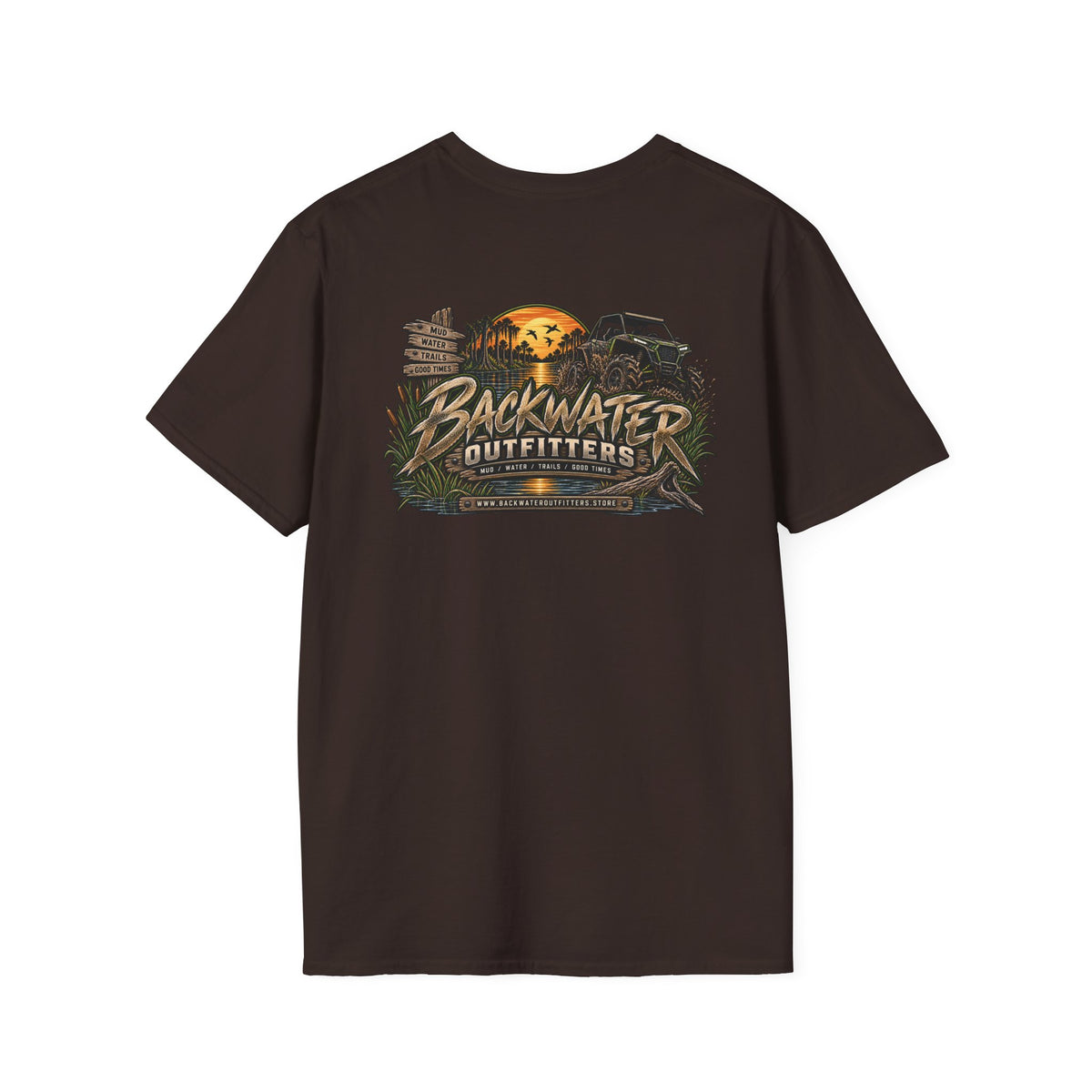 Simply Backwater Outfitters Fishing Tee – Sunset Swamp Outdoor Shirt Printify