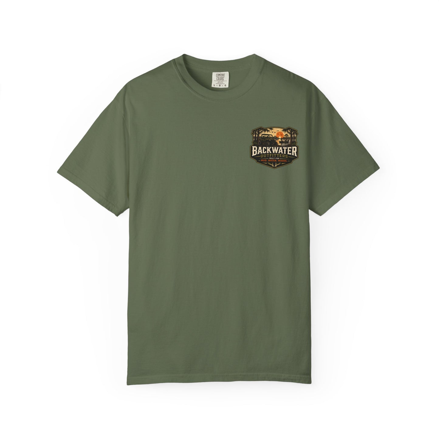 Backwater Outfitters Sunset Canoe T-Shirt — "Built for Mud. Water. Woods."