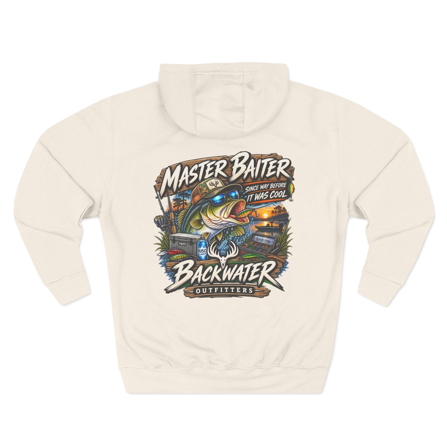 Backwater Outfitters Fishing Hoodie — "Master Baiter" Graphic Pullover