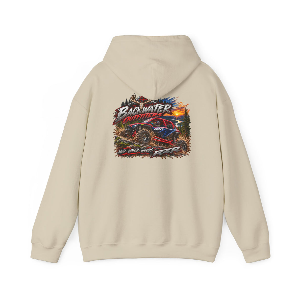 Backwater Outfitters Hoodie — American Flag Outdoor Fishing & Off-Road Pullover Printify