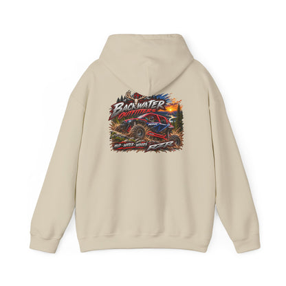 Backwater Outfitters Hoodie — American Flag Outdoor Fishing & Off-Road Pullover Printify
