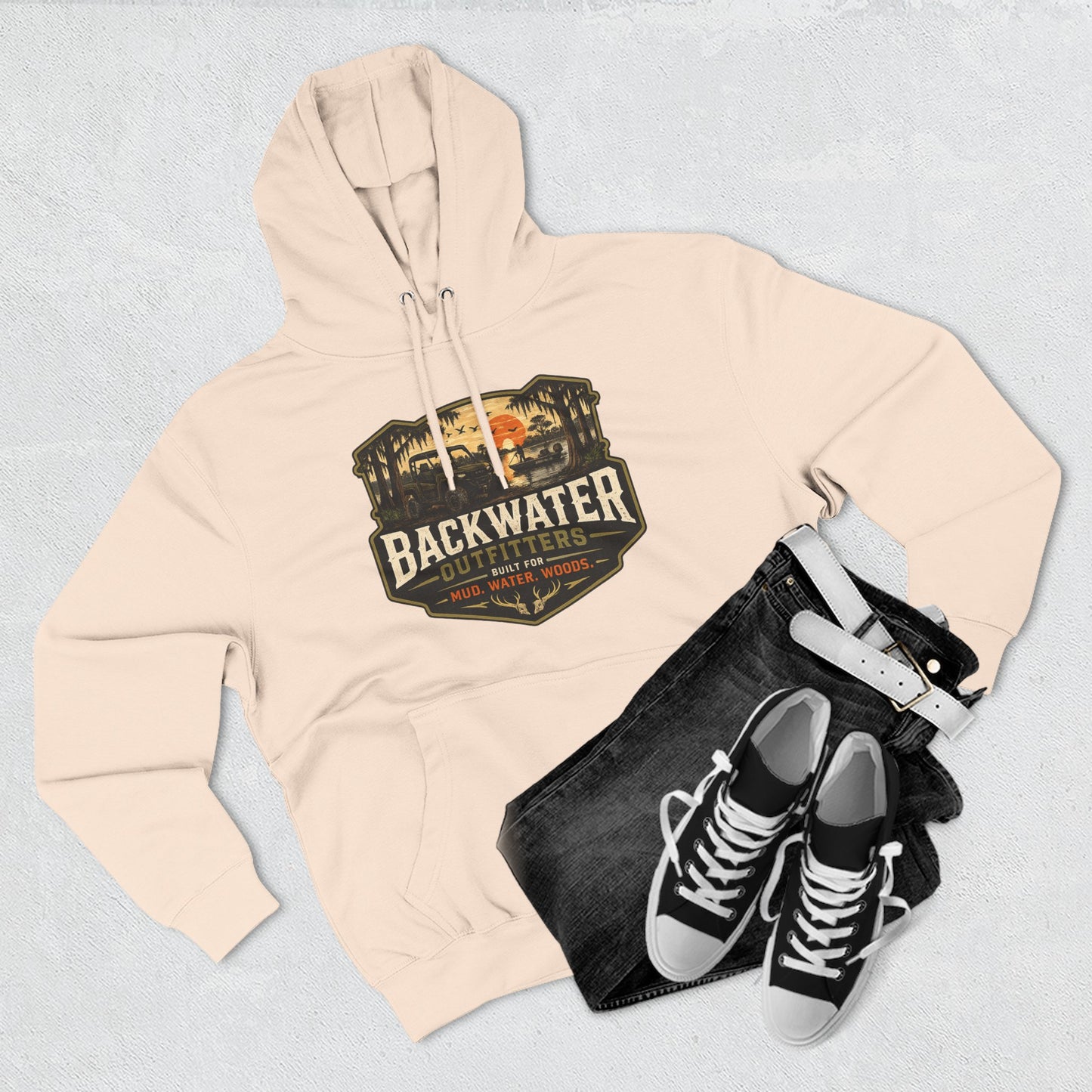 Backwater Outfitters Fishing Hoodie — “My Retirement Plan Has a Trolling Motor” Graphic