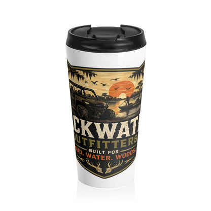 Outdoor Outfitters Stainless Steel Travel Mug — "Backwater Outfitters" Vintage Hunting & Fishing Insulated Tumbler
