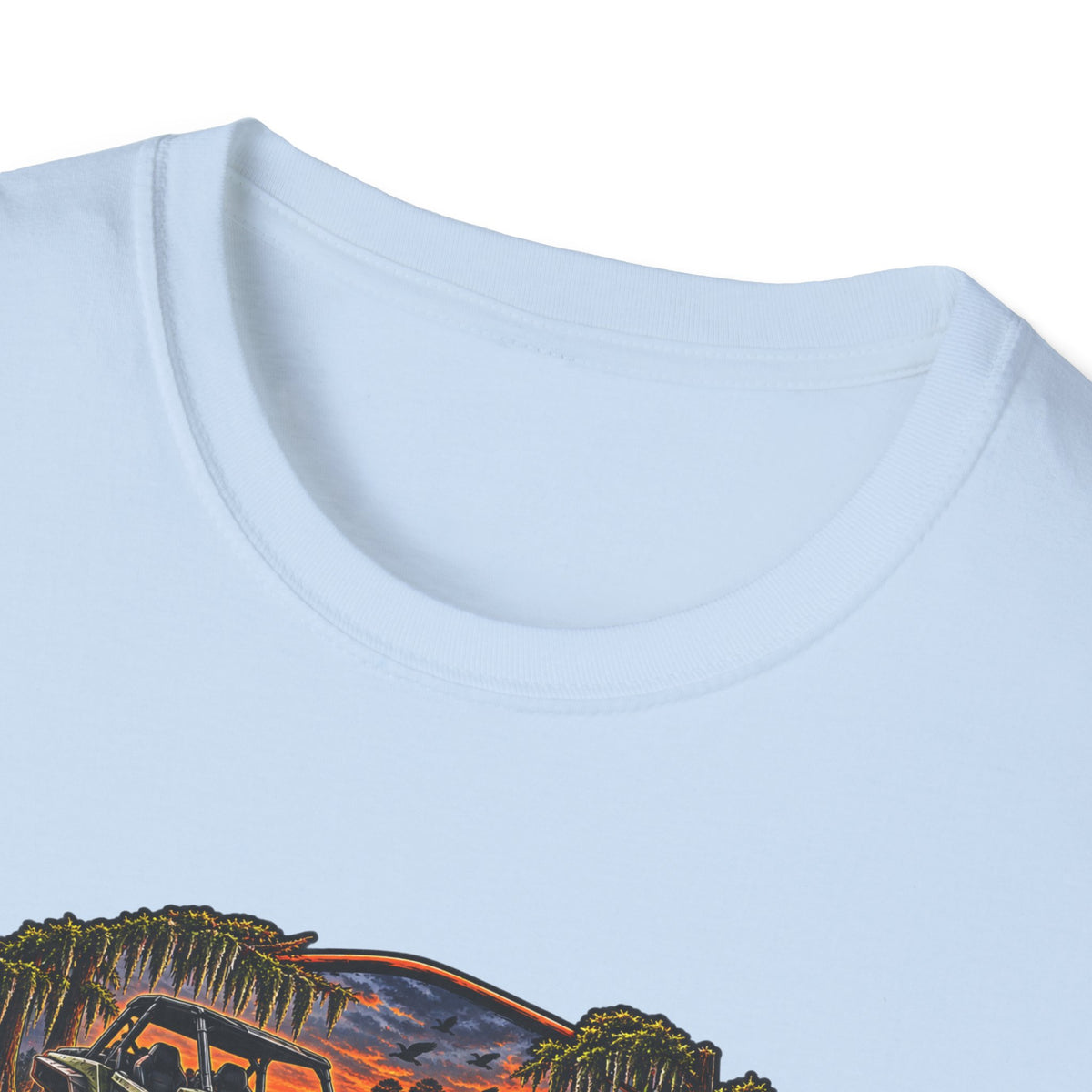 Backwater Outfitters Fishing T‑Shirt — "Raised on Backwater" Bass & Sunset Graphic Printify