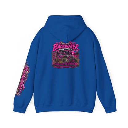 Girl Backwater Outfitters Hoodie — Retro Pink Outdoors Graphic Pullover Printify