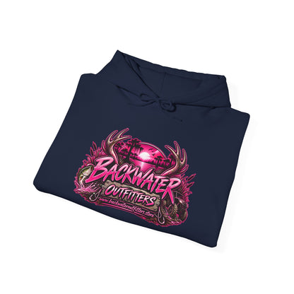 Girl Backwater Outfitters Hoodie — Retro Pink Outdoors Graphic Pullover Printify