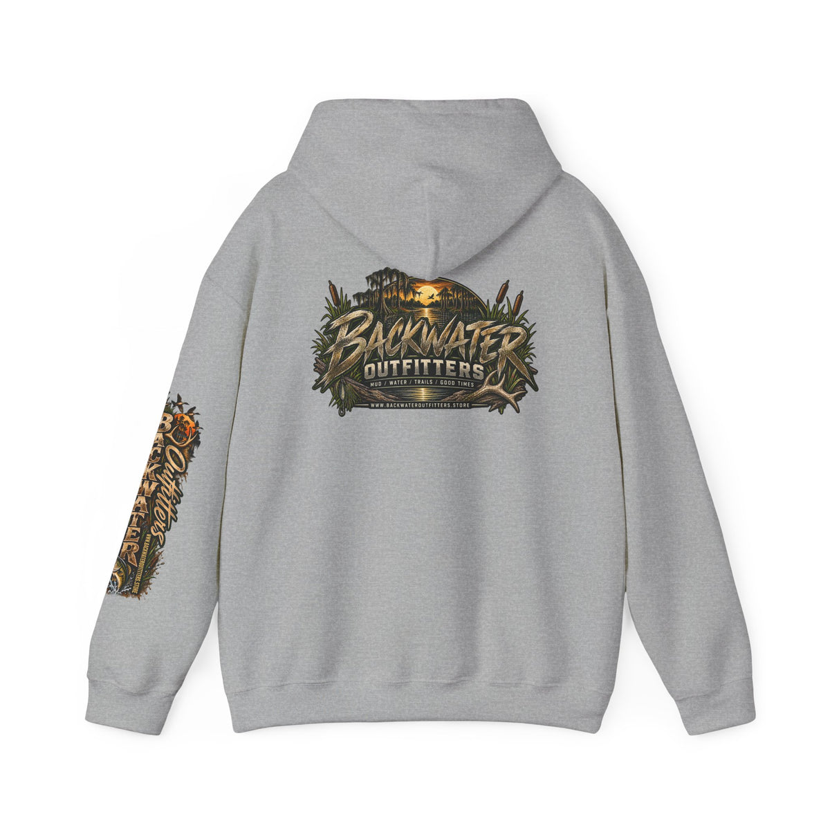 Simply Backwater Outfitters Hoodie — Outdoor Fishing Sunset Graphic Pullover Printify