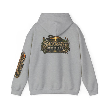 Simply Backwater Outfitters Hoodie — Outdoor Fishing Sunset Graphic Pullover Printify