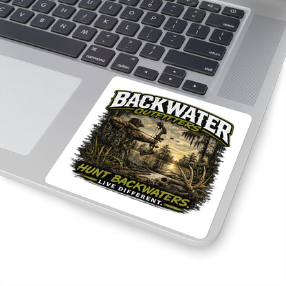 Backwater Outfitters Square Sticker — 'Hunt Backwaters. Live Different.' Outdoor Hunting Decal