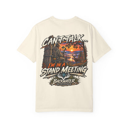 Stand Meeting Hunting T-Shirt — "Can't Talk... I'm In A Stand Meeting" Backwater Outdoors Tee
