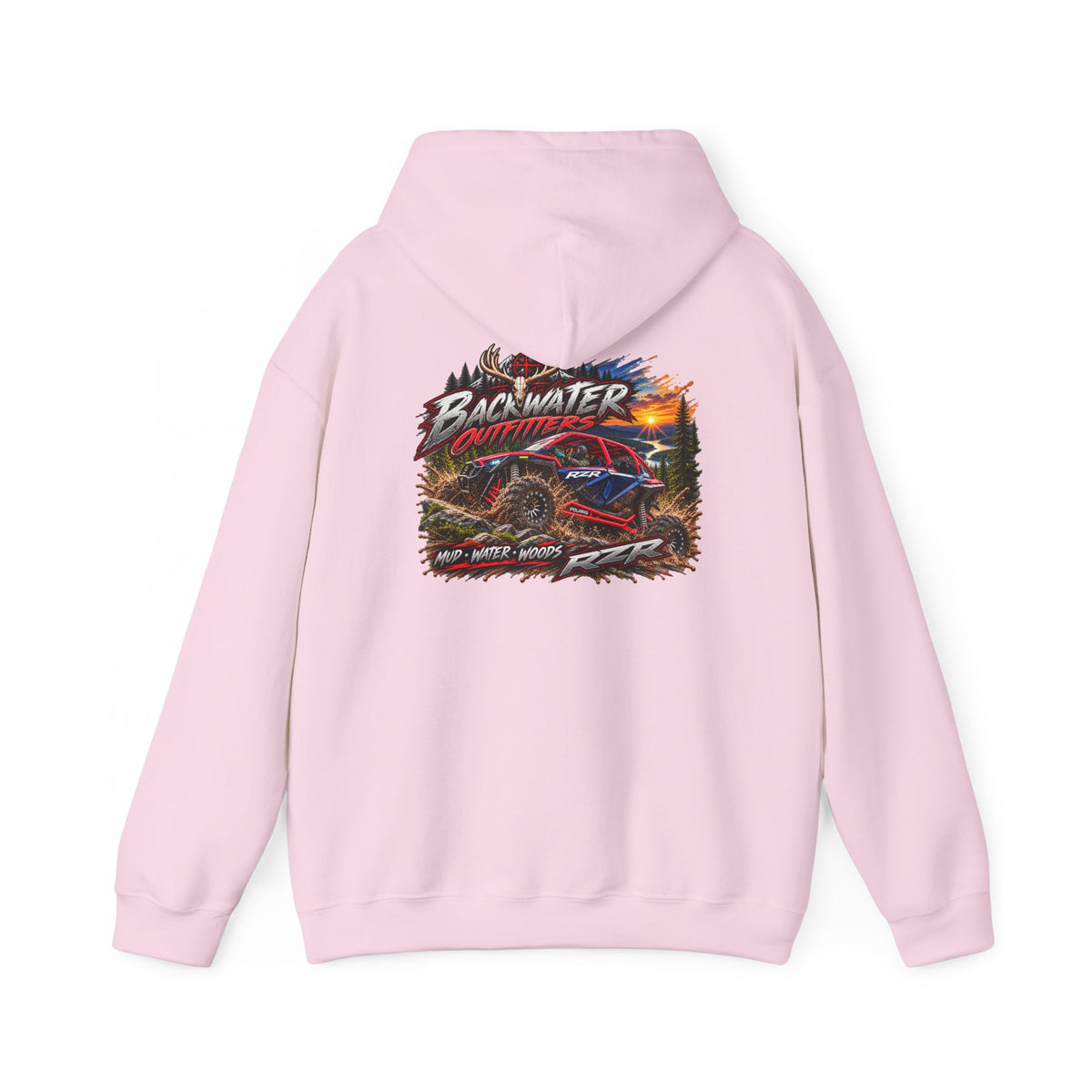 Backwater Outfitters Hoodie — American Flag Outdoor Fishing & Off-Road Pullover Printify