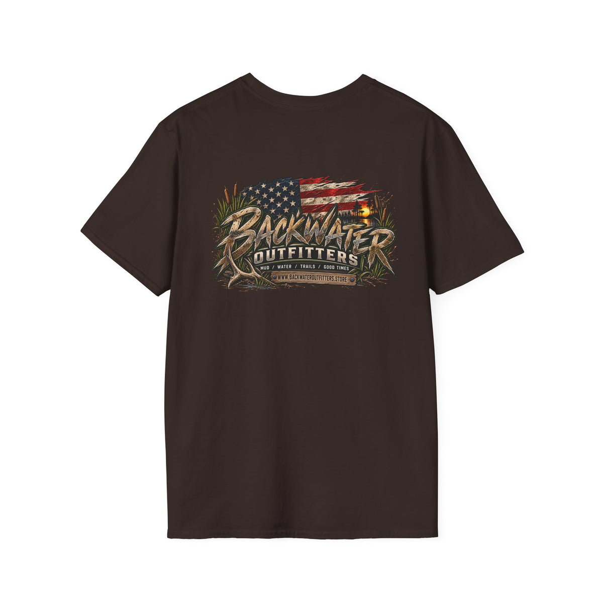 Simply Backwater Outfitters Flag Graphic T-Shirt — American Rustic Fishing Tee Printify