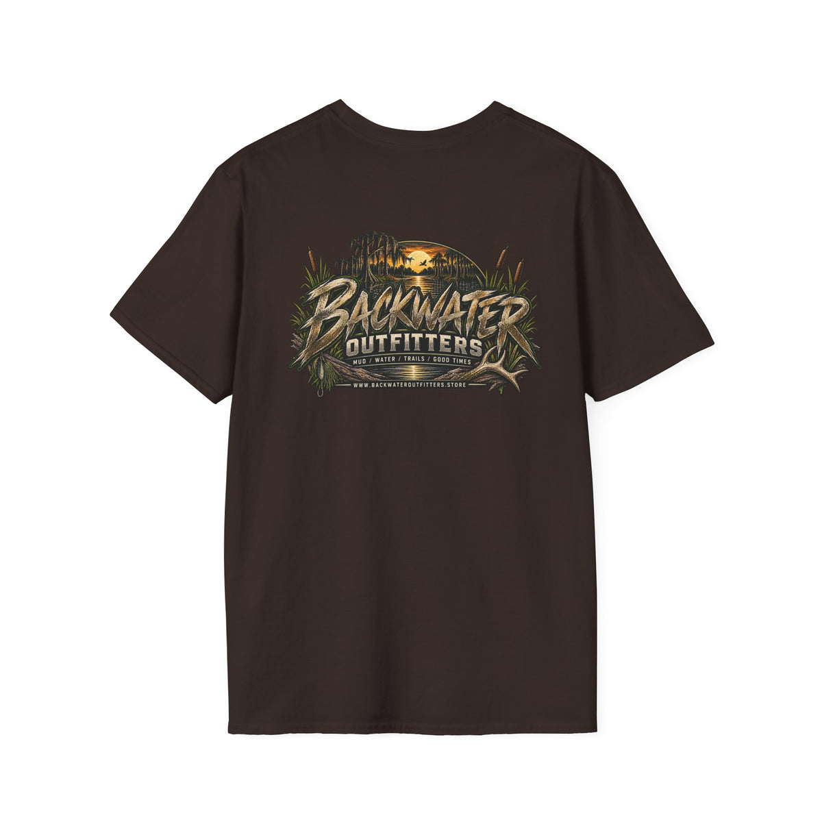 Backwater Outfitters T-Shirt – Sunset Marsh Fishing Tee Printify