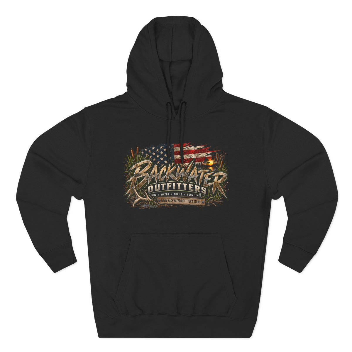 Backwater Outfitters Off-Road Hoodie – American Flag & UTV Graphic Fleece Printify