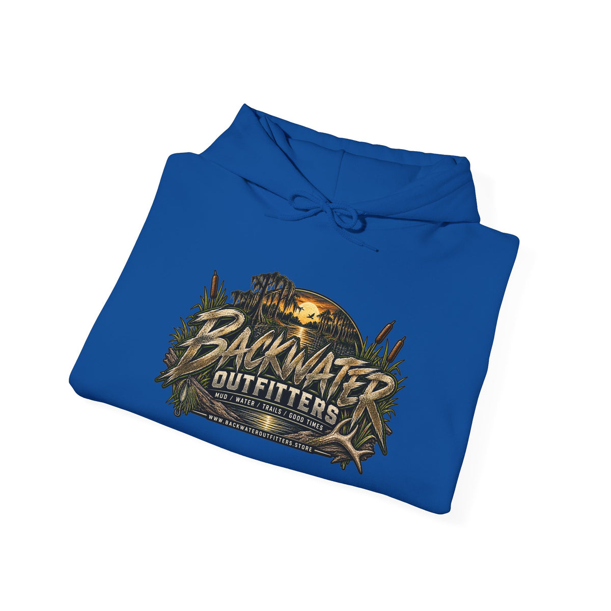 Simply Backwater Outfitters Hoodie — Outdoor Fishing Sunset Graphic Pullover Printify