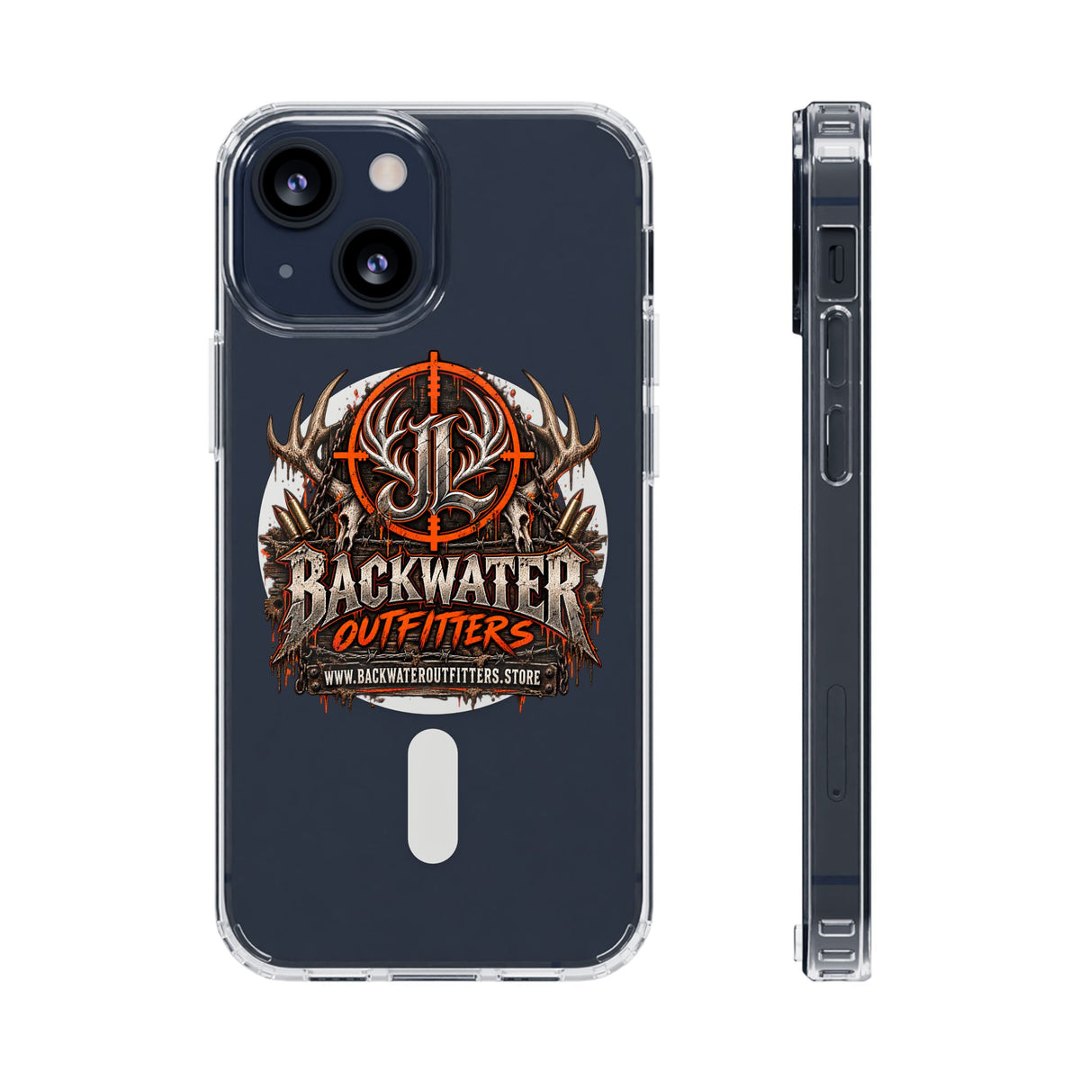 James Luker Clear Magnetic Phone Case — Backwater Outfitters Hunting Logo, Impact-Resistant Printify