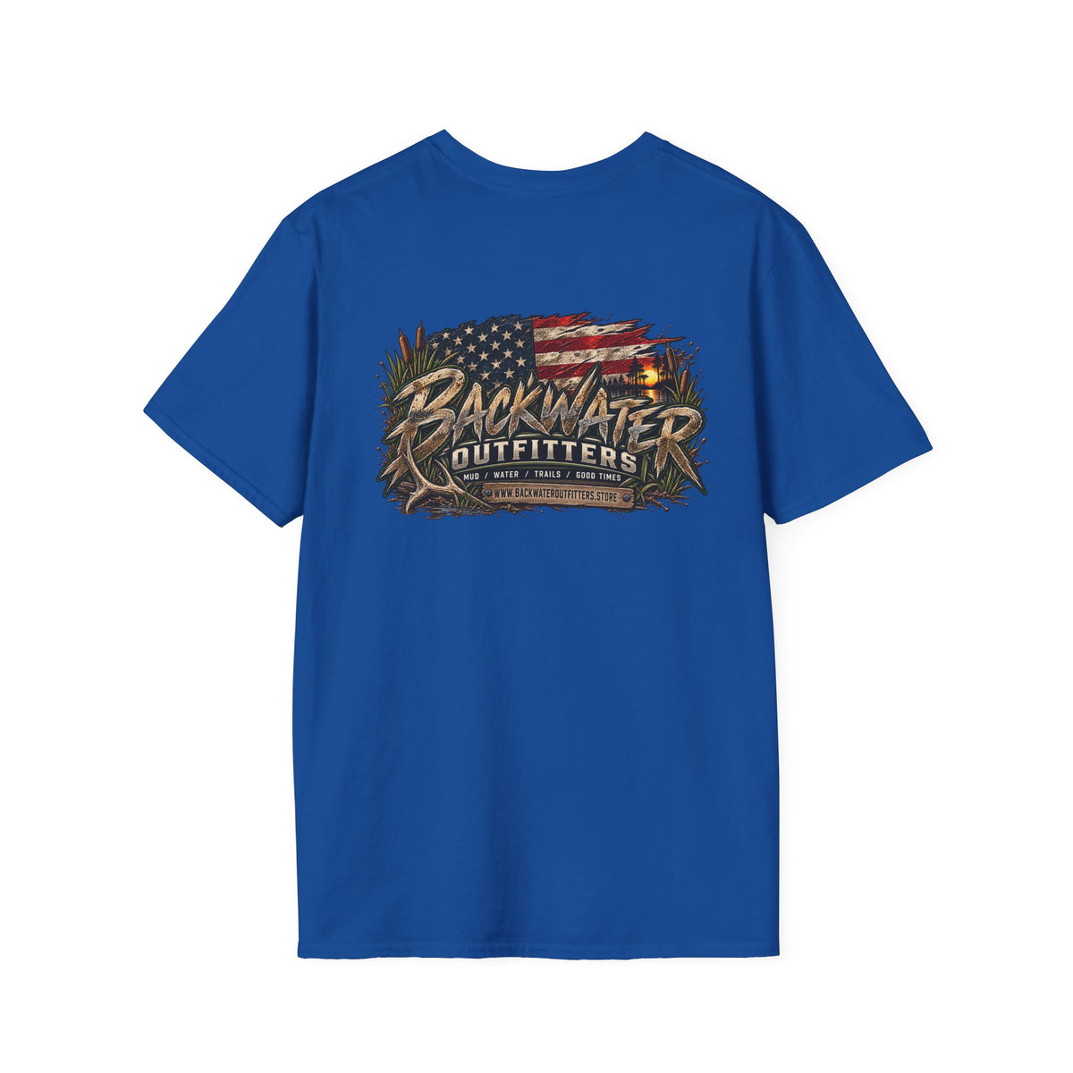 Simply Backwater Outfitters Flag Graphic T-Shirt — American Rustic Fishing Tee Printify
