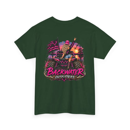 Backwater Outfitters Graphic Tee — Retro Sunset Fishing ATV Shirt