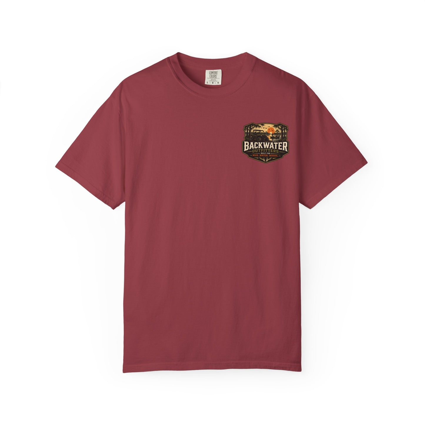 Backwater Outfitters Sunset Canoe T-Shirt — "Built for Mud. Water. Woods."