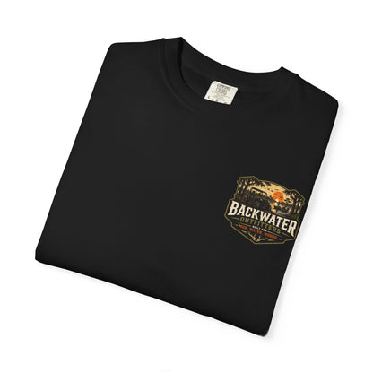 Backwater Outfitters Sunset Canoe T-Shirt — "Built for Mud. Water. Woods."