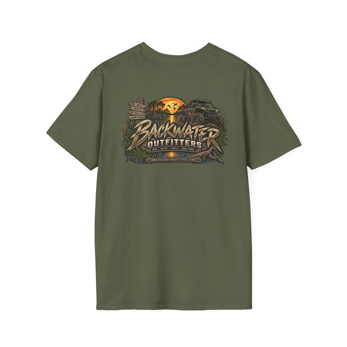 Simply Backwater Outfitters Fishing Tee – Sunset Swamp Outdoor Shirt Printify
