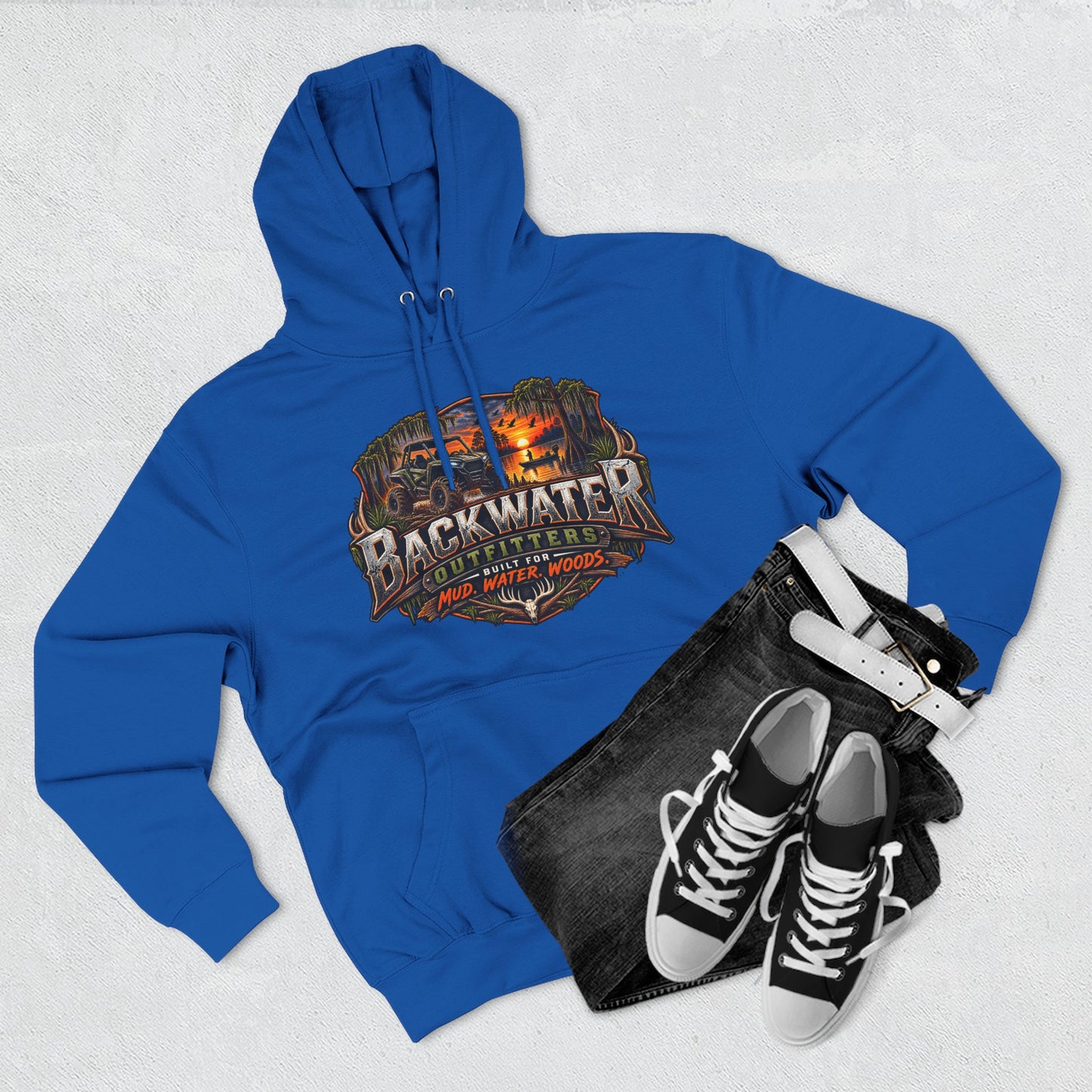 Backwater Outfitters Hoodie — 'Ride It • Hunt It • Fish It' Outdoor Pullover