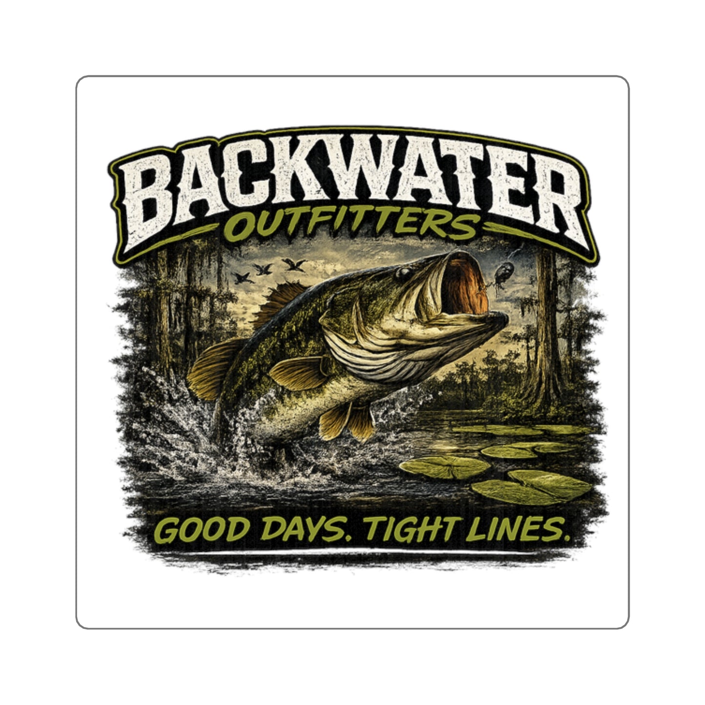 Backwater Outfitters Bass Sticker – “Good Days, Tight Lines” Square Fishing Decal