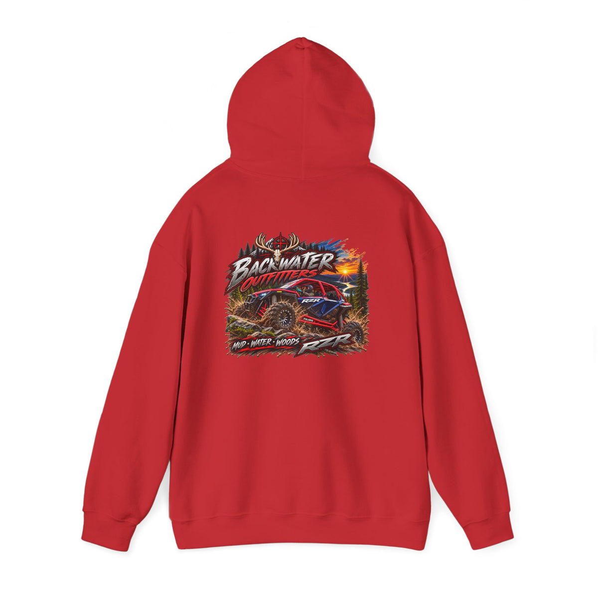 Backwater Outfitters Hoodie — American Flag Outdoor Fishing & Off-Road Pullover Printify