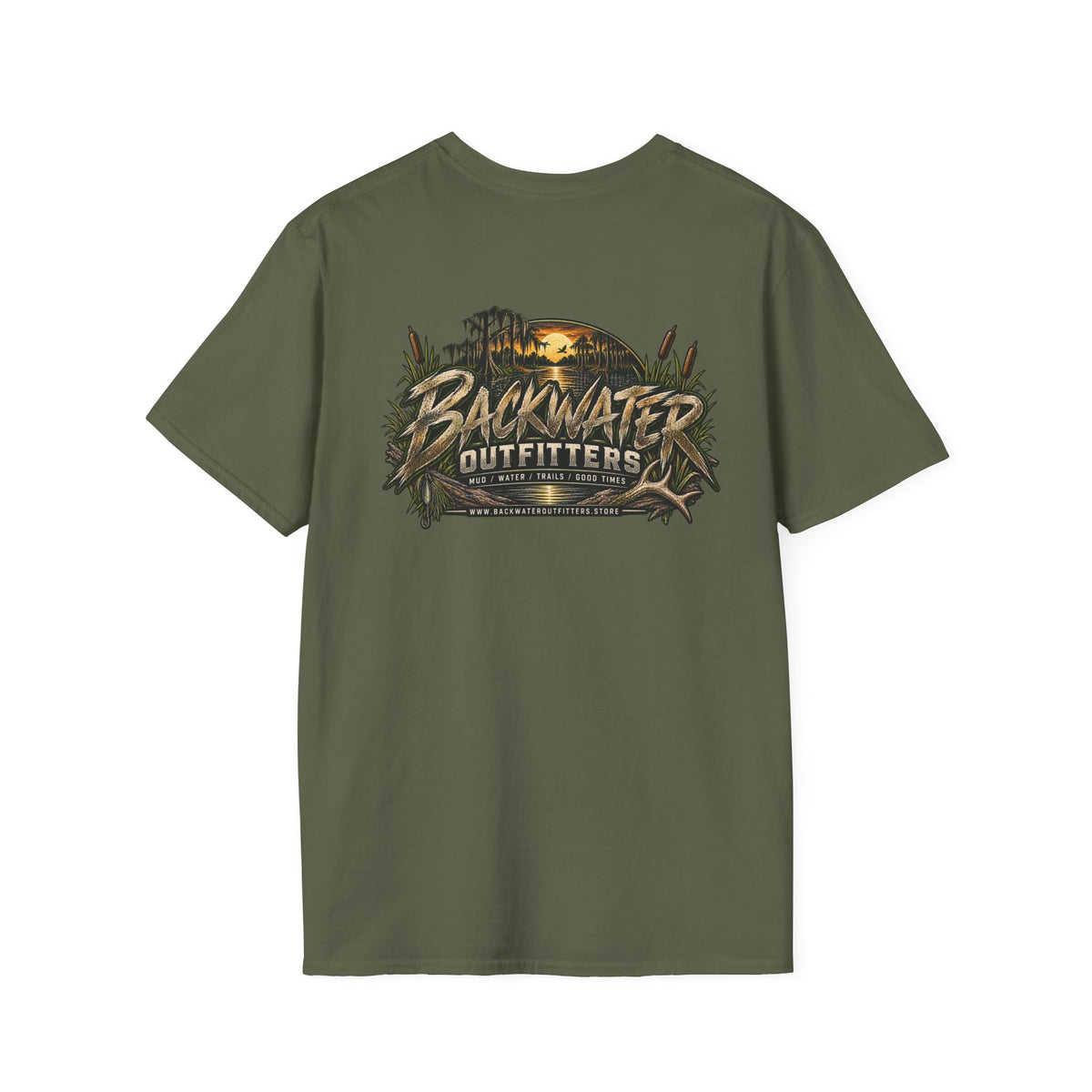 Backwater Outfitters T-Shirt – Sunset Marsh Fishing Tee Printify