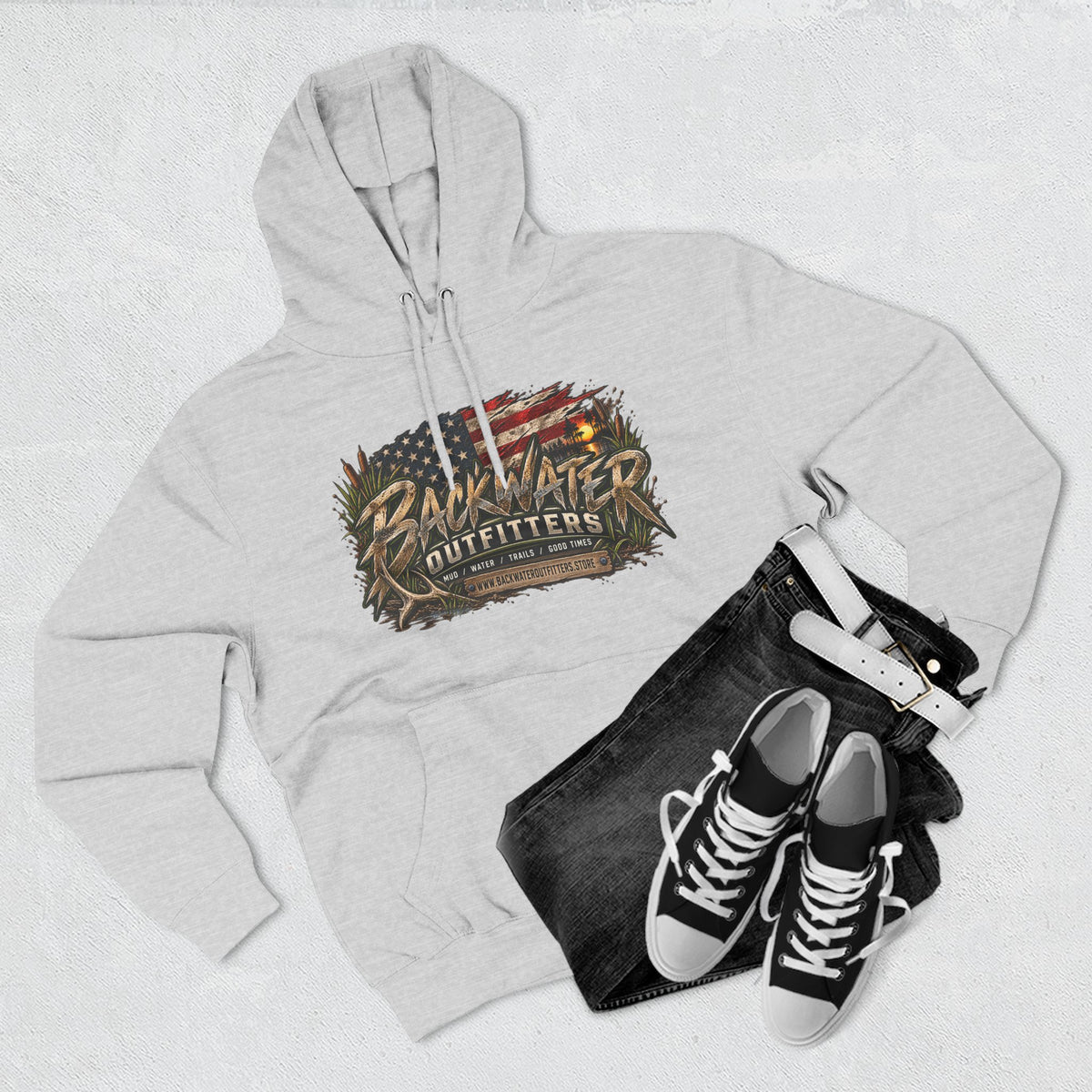 Backwater Outfitters Off-Road Hoodie – American Flag & UTV Graphic Fleece Printify
