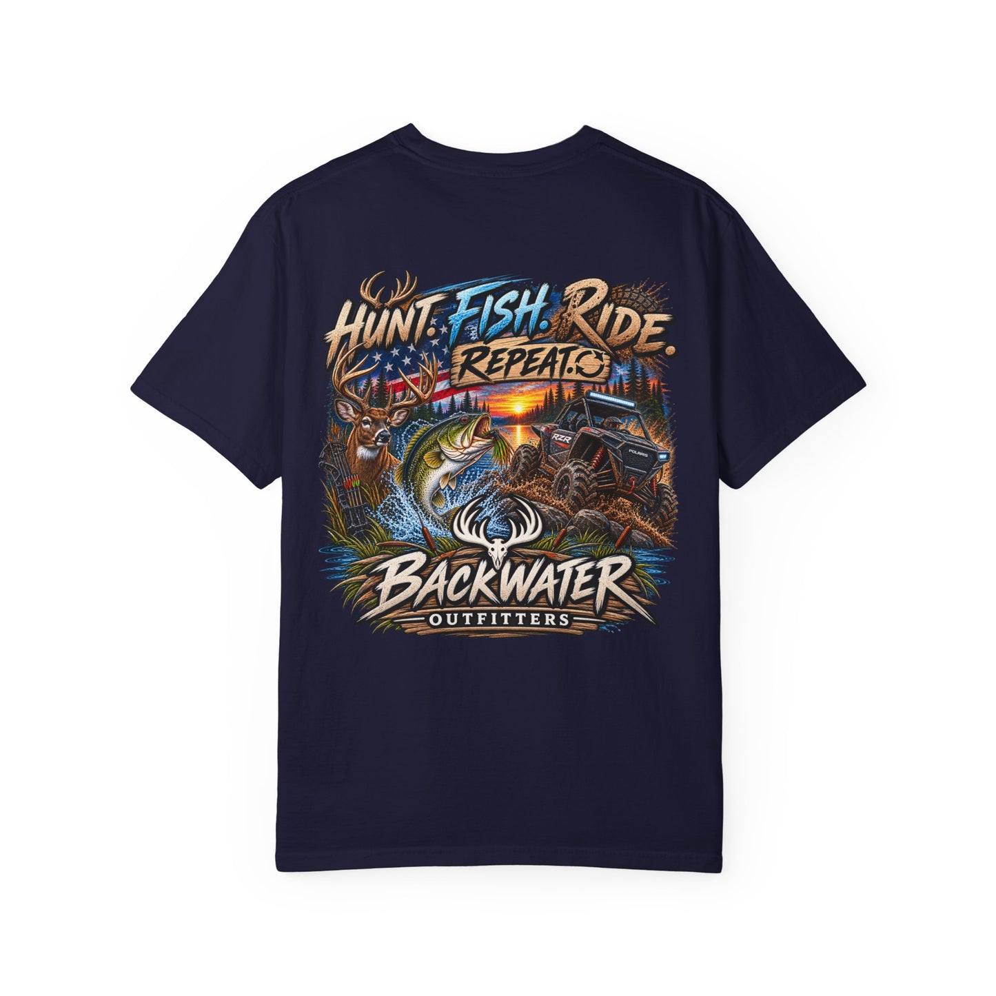 Backwater Outfitters "Hunt Fish Ride Repeat" T-Shirt