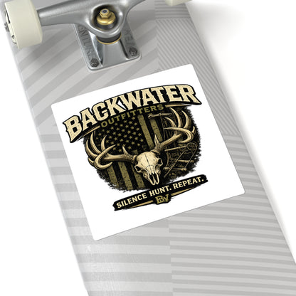 Backwater Outfitters Hunting Skull Square Sticker – “Silence. Hunt. Repeat.”