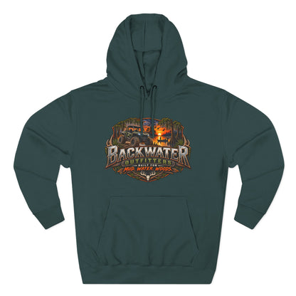 Backwater Outfitters Hoodie — "Hunt Fish Ride Repeat" Outdoor Graphic Pullover