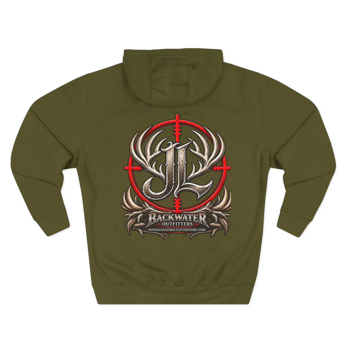 James Luker Hunting Logo Hoodie — Backwater Outfitters Antler Crest Fleece Hoodie Printify
