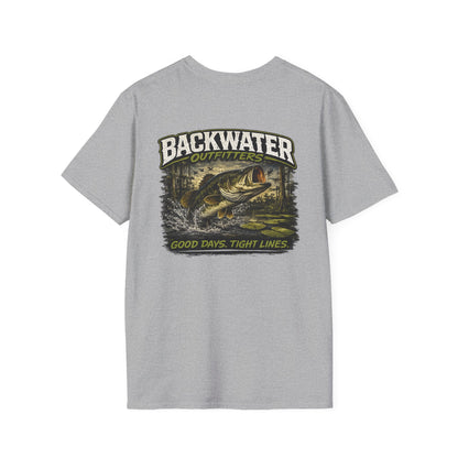Backwater Outfitters Retro Bass Fishing Logo T-Shirt Printify