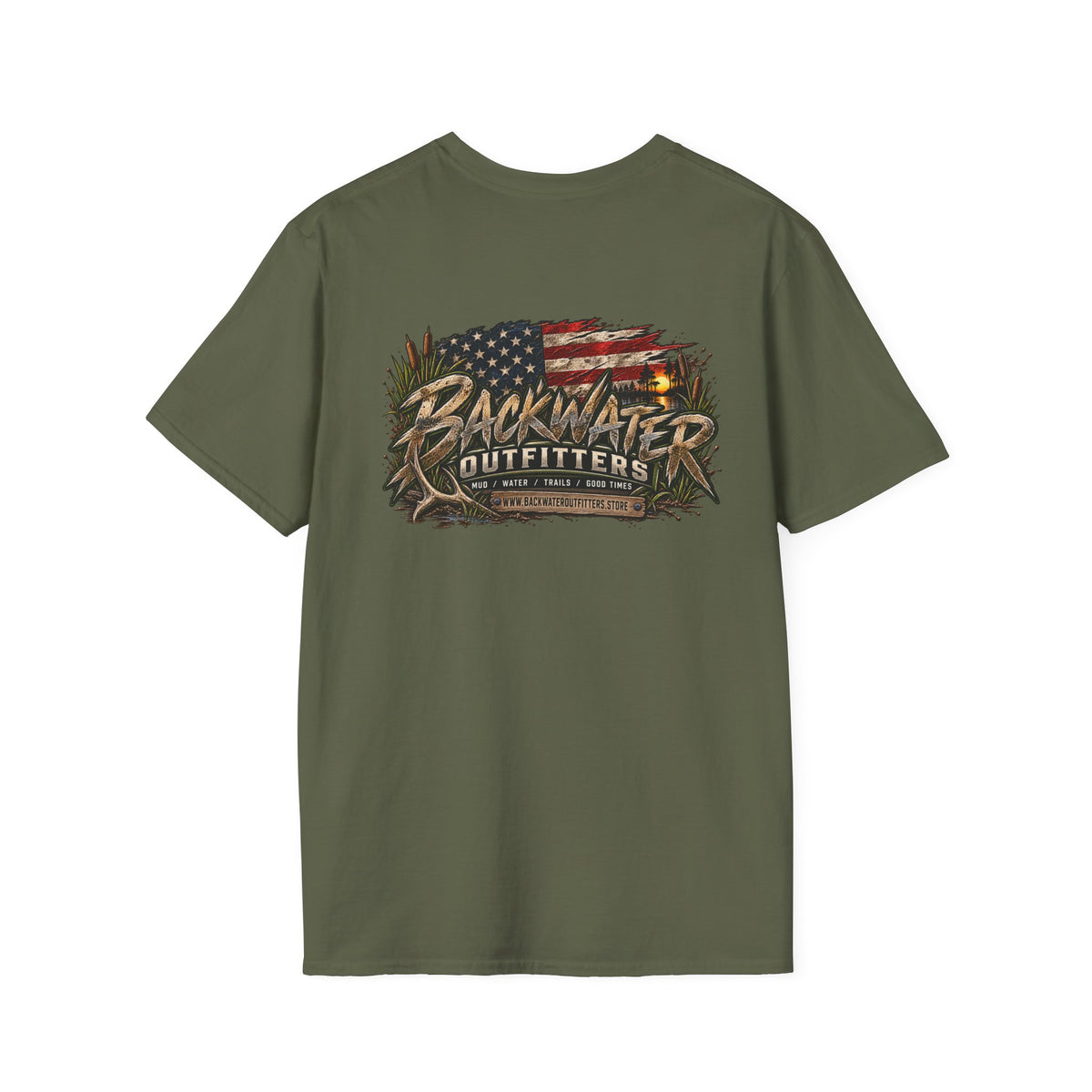 Simply Backwater Outfitters Flag Graphic T-Shirt — American Rustic Fishing Tee Printify