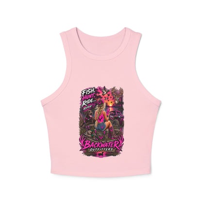 Backwater Outfitters Fish Hunt Ride Tank — Women's Graphic Racer Crop Top