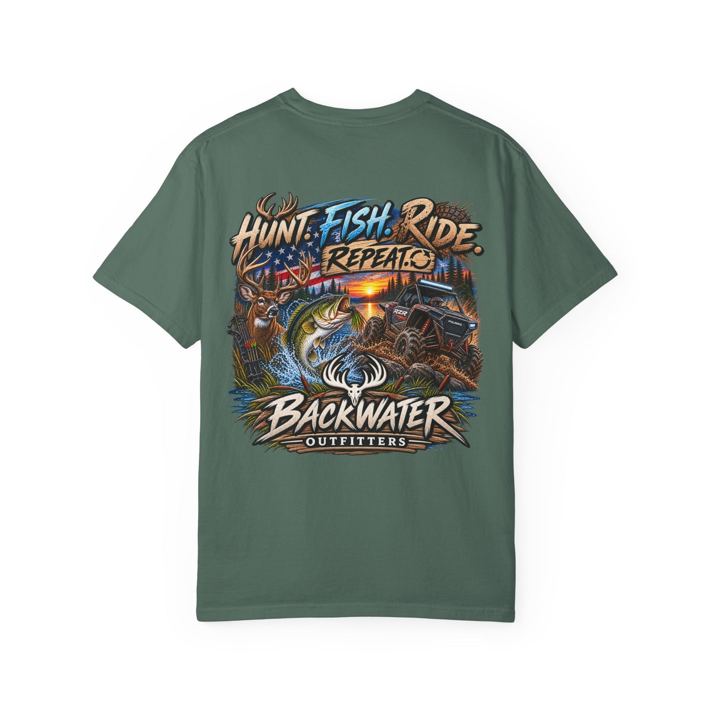 Backwater Outfitters "Hunt Fish Ride Repeat" T-Shirt