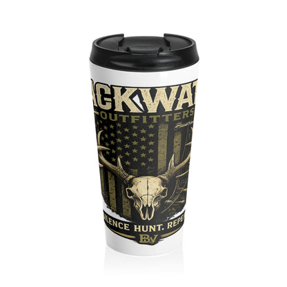 Backwater Outfitters Stainless Steel Travel Mug — Hunting Antler Skull Design