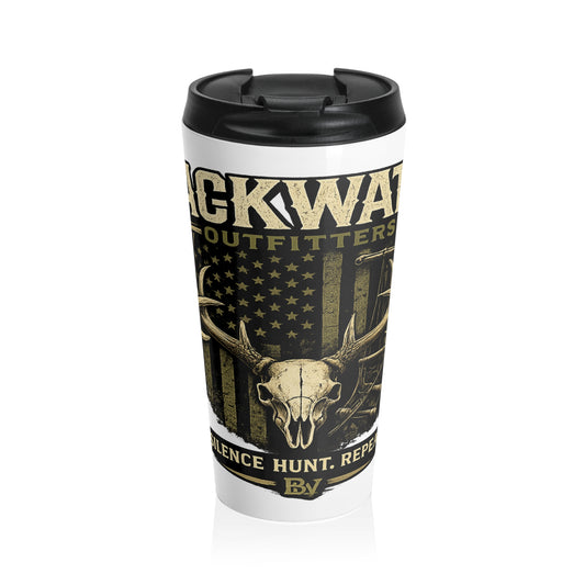 Backwater Outfitters Stainless Steel Travel Mug — Hunting Antler Skull Design