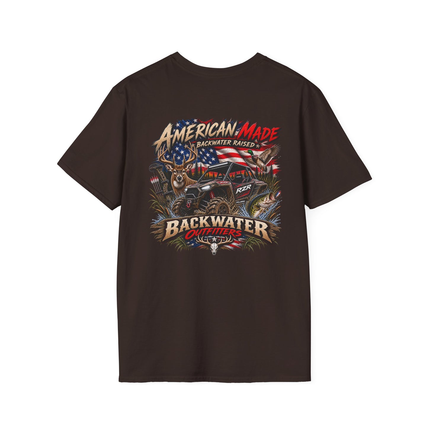 Backwater Outfitters Fishing T-Shirt — Retro Swamp Camp Logo
