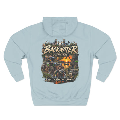 Backwater Outfitters Hoodie — Ride It, Hunt It, Fish It Graphic Pullover