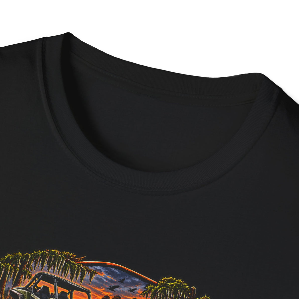 Backwater Outfitters Fishing T‑Shirt — "Raised on Backwater" Bass & Sunset Graphic Printify