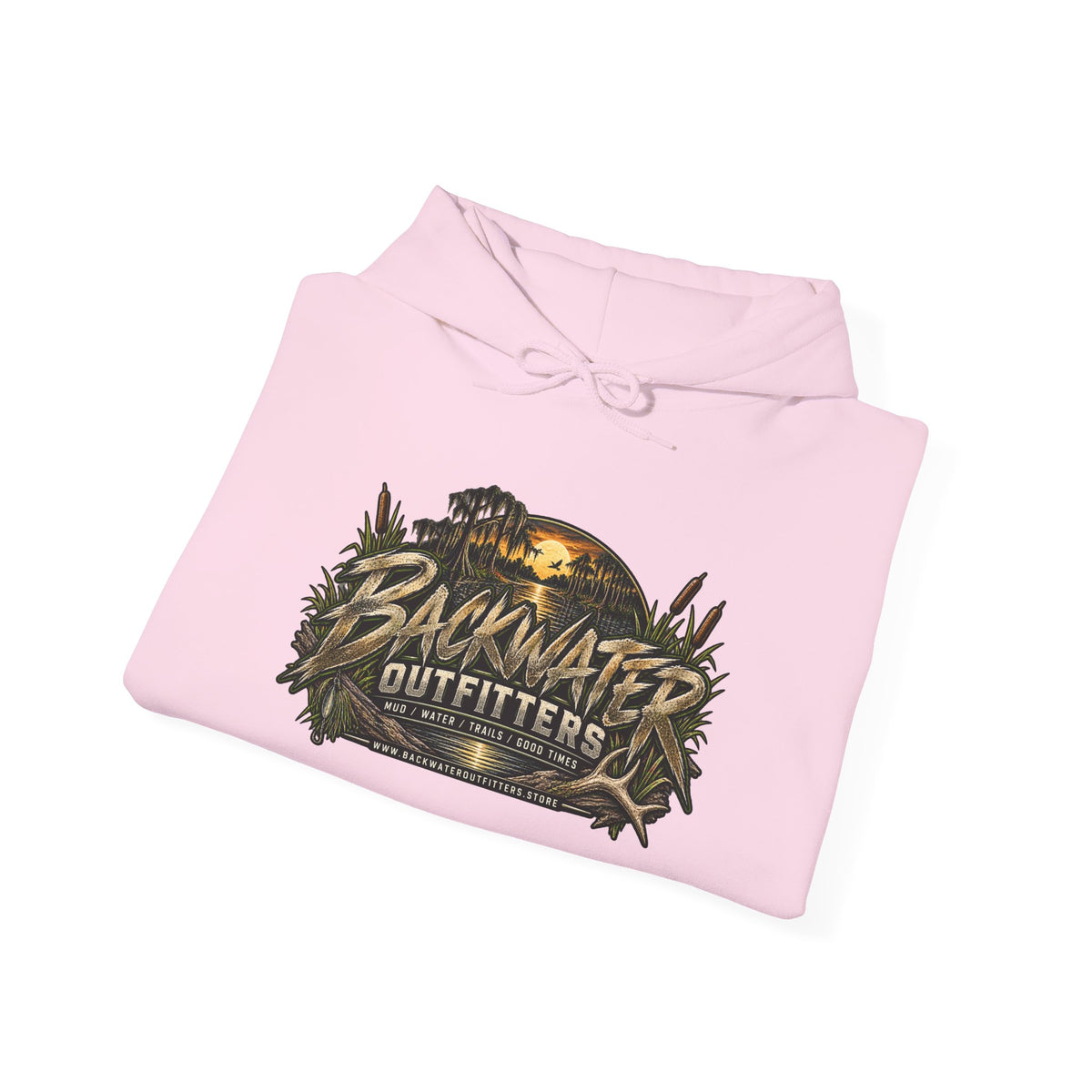 Simply Backwater Outfitters Hoodie — Outdoor Fishing Sunset Graphic Pullover Printify