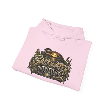 Simply Backwater Outfitters Hoodie — Outdoor Fishing Sunset Graphic Pullover Printify